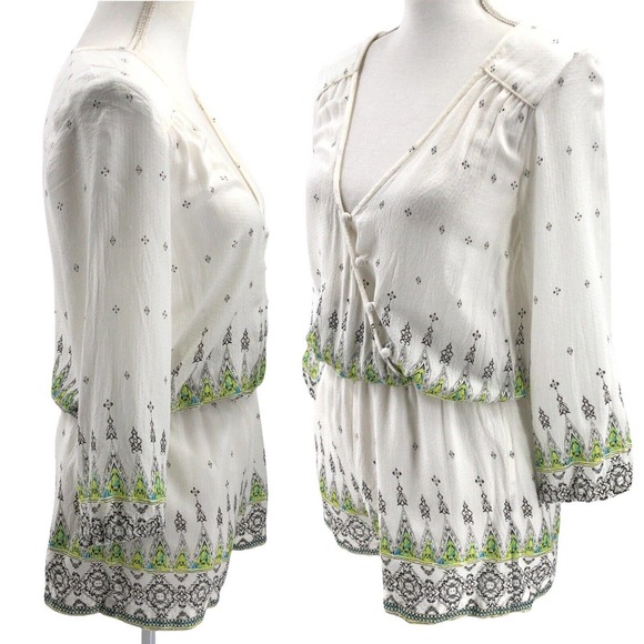 Gypsy 05 Global Village Womens Size XS Cross Front Romper Bohemian Printed - Picture 6 of 9